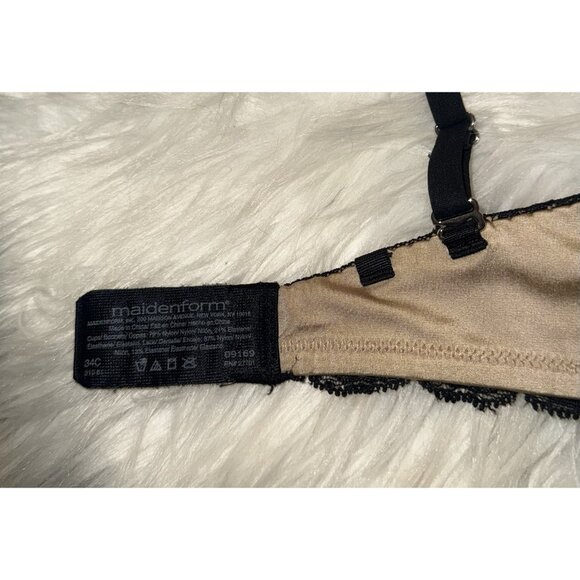 Maidenform 09169 Super Push Up Bra Add 2 Cups Lace Padded UW Womens 34C Black - Picture 6 of 6